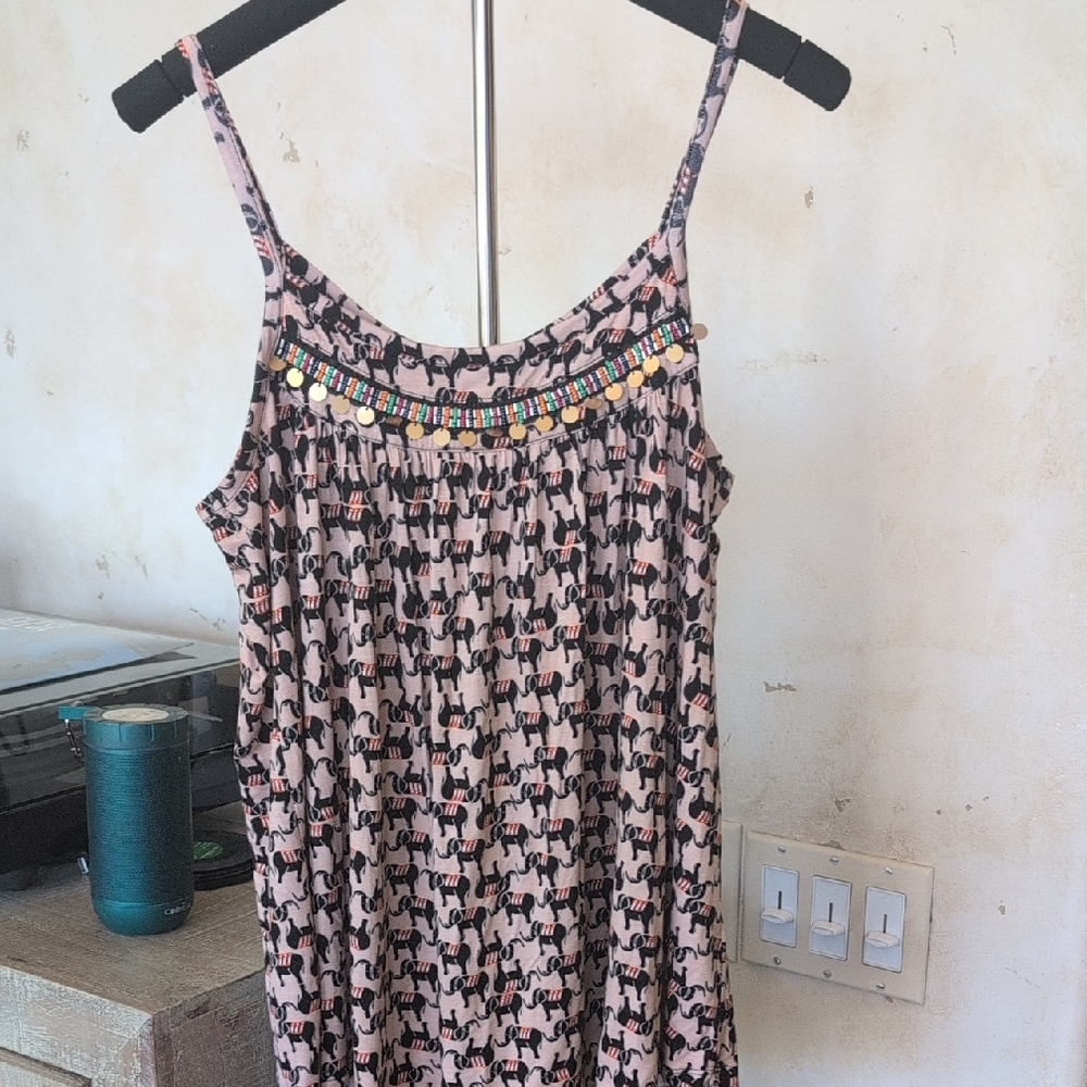 Pink and Black Elephant Print Camisole with Bead Detail